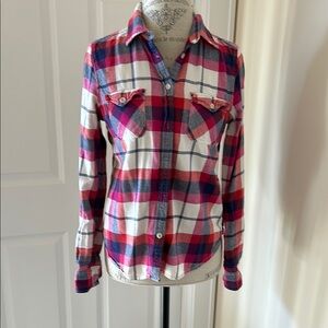 Plaid Button-Up Shirt in Red and Blue